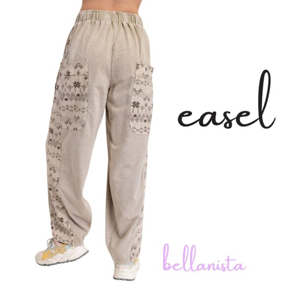 Easel Beige Patterned Track Pants - Picture 5 of 5
